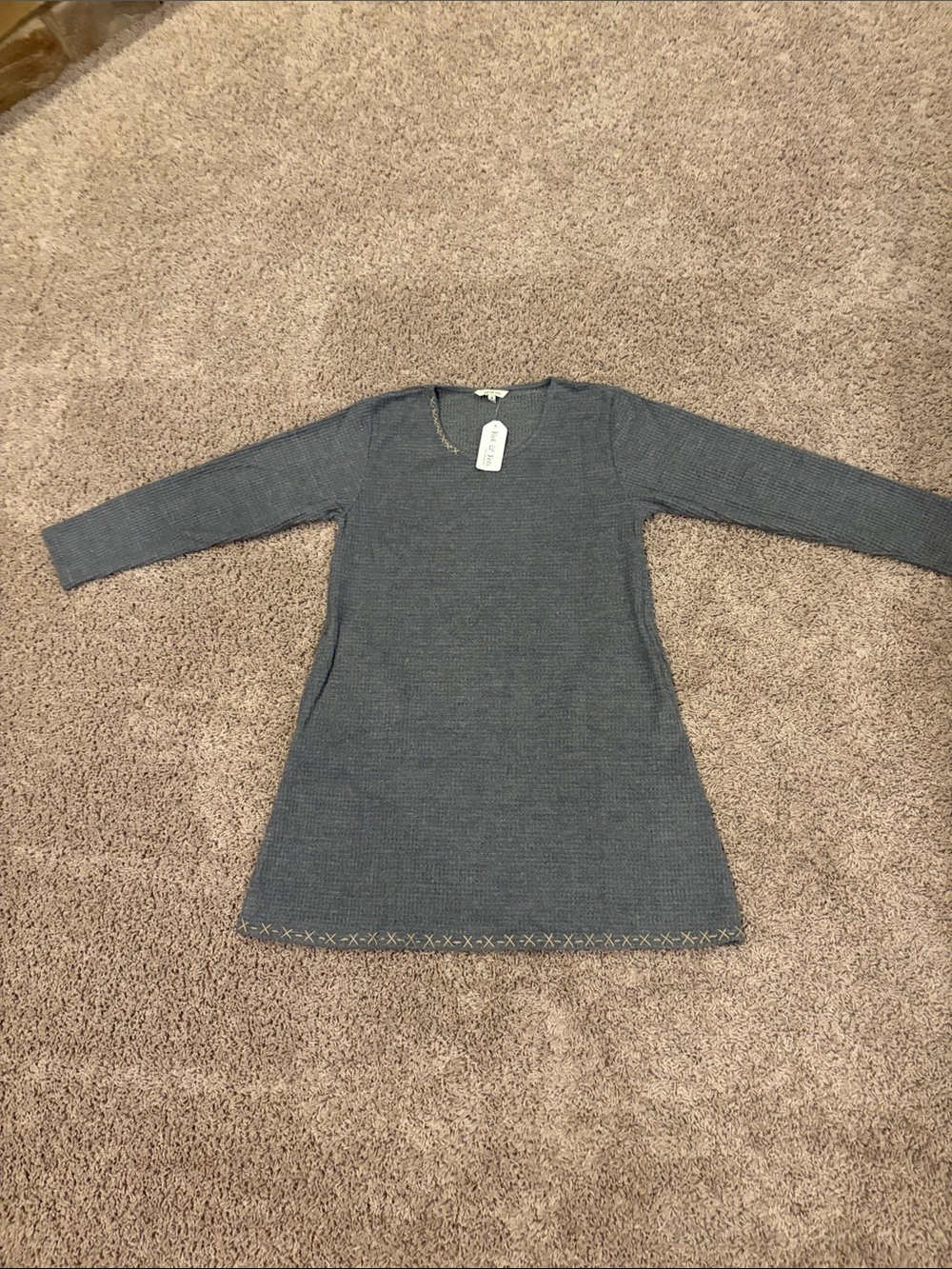 Women's Gray Long-Sleeve Knit A-Line Dress